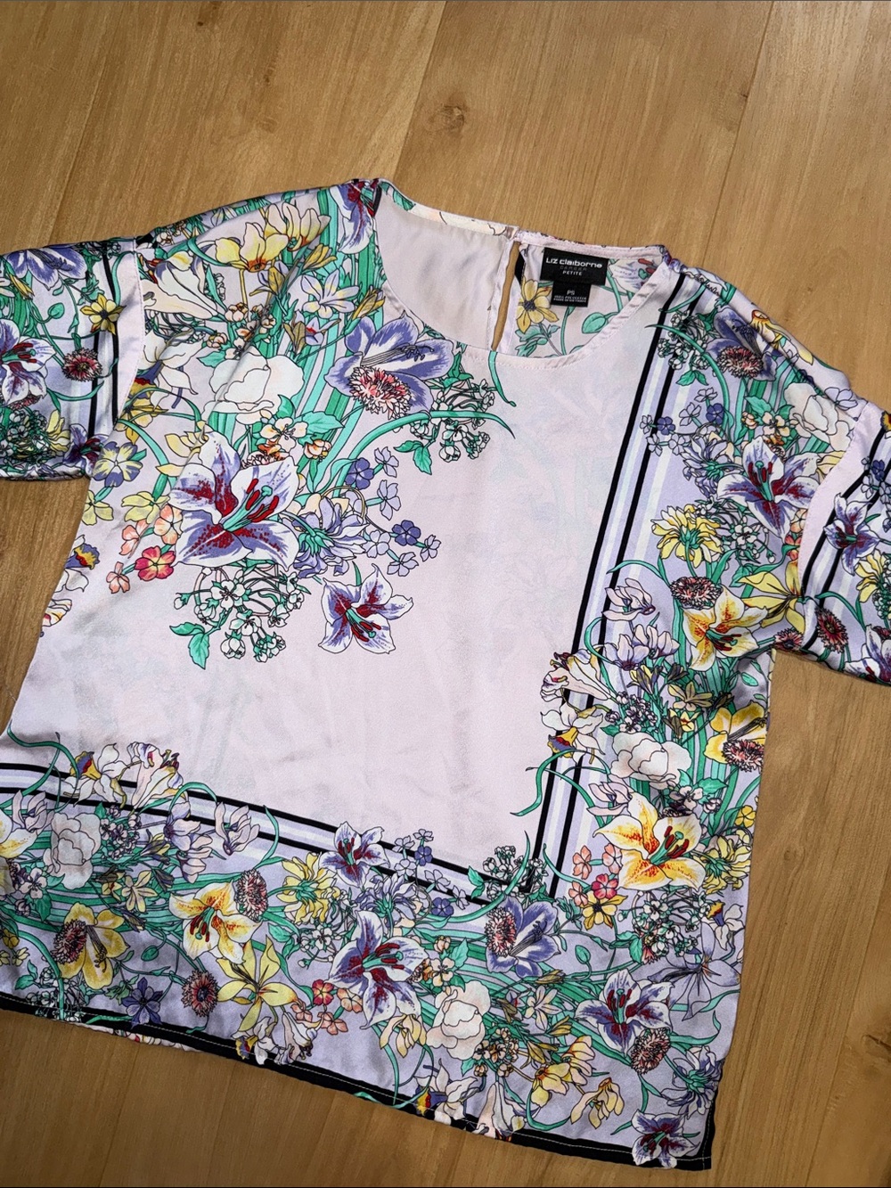 Liz Claiborne Pastel Floral Short Sleeve Blouse